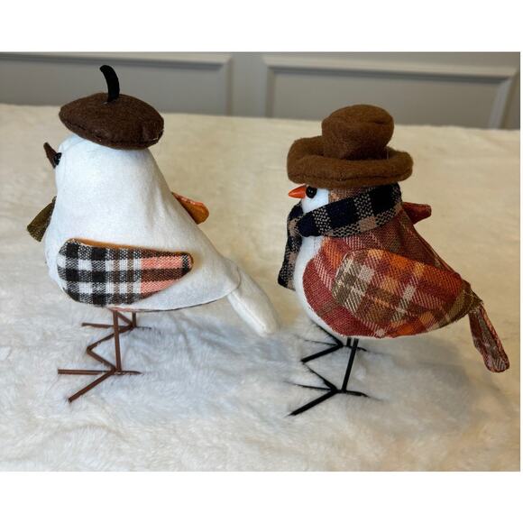Fall Autumn Fabric Birds Plaid‎ Decor Set of 2 - Picture 3 of 10
